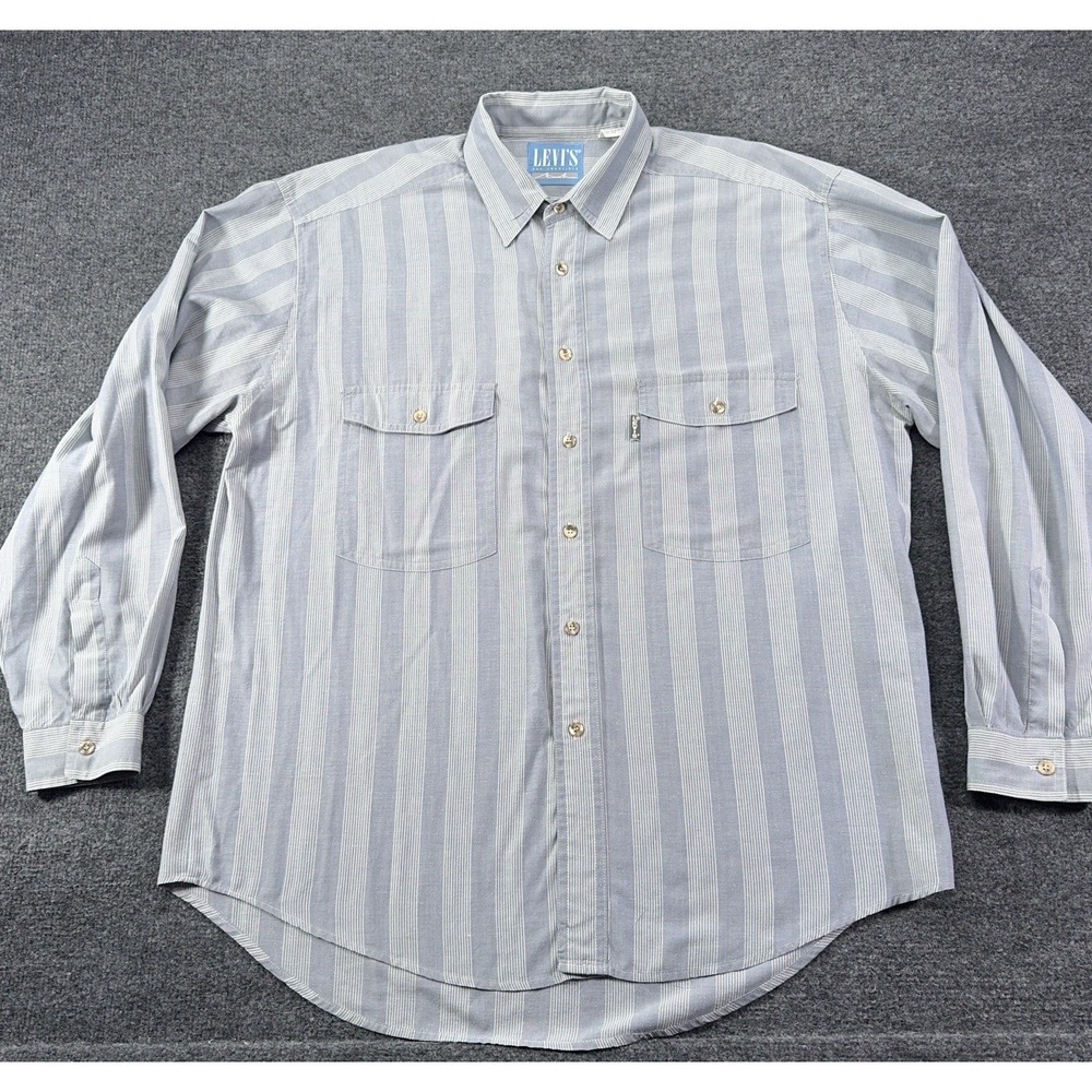 Levis San Francisco USA Shirt Mens Large Big E Gray Tag Gray Striped Western 90s